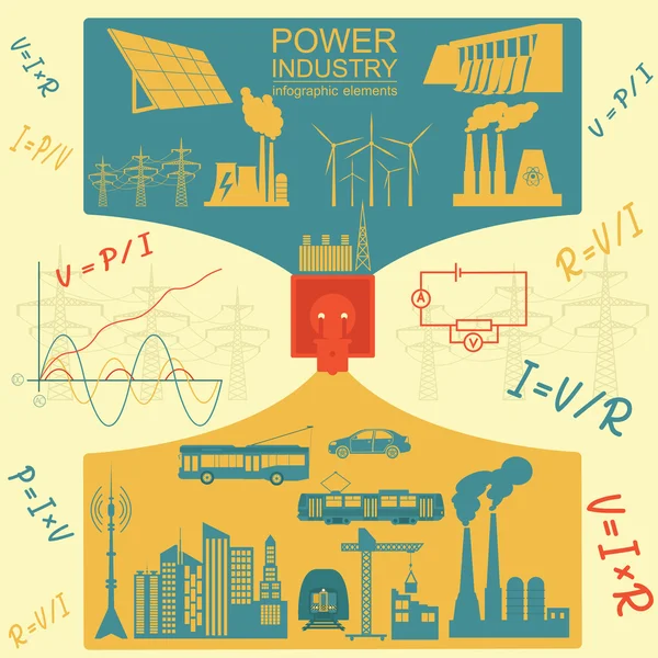 Power energy industry infographic, electric systems, set elements for