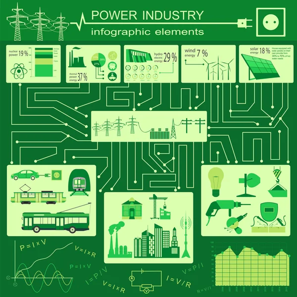 Power energy industry infographic, electric systems, set elements for creating your own infographics — Stock Vector