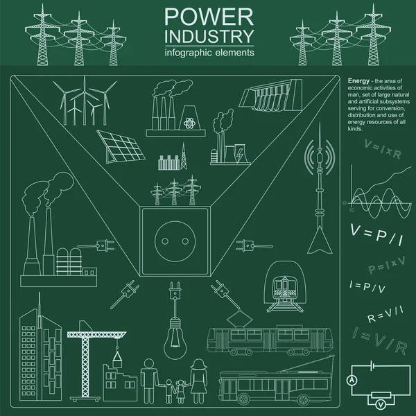 Moc energii przemysł infographic, systemy elektryczne, zestaw elementów do tworzenia własnych Infografika — Wektor stockowy