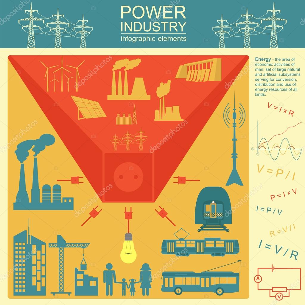 Potenza energia industria infographic, impianti elettrici, impostare ... Creare impianto elettrico