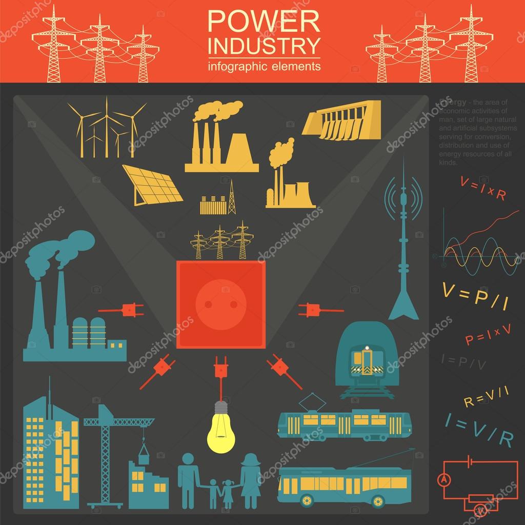 Potenza energia industria infographic, impianti elettrici, impostare ... Creare impianto elettrico