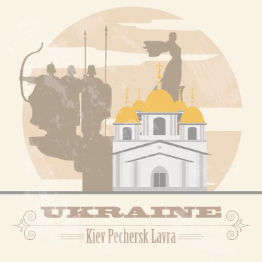 Ukraine landmarks. Retro styled image clipart