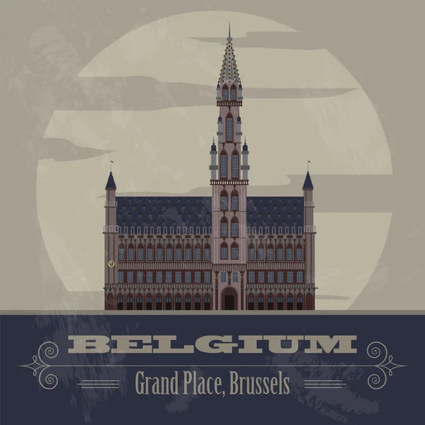 Belgique monuments. Image de style rétro — Image vectorielle