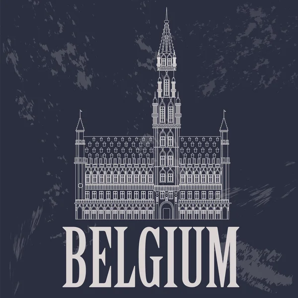 Belgique monuments. Image de style rétro — Image vectorielle