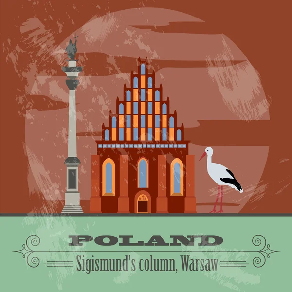 Puntos de referencia de Polonia. Imagen de estilo retro — Vector de stock