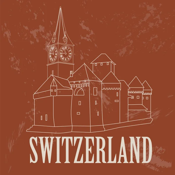 Zwitserland bezienswaardigheden. Retro stijl afbeelding — Stockvector