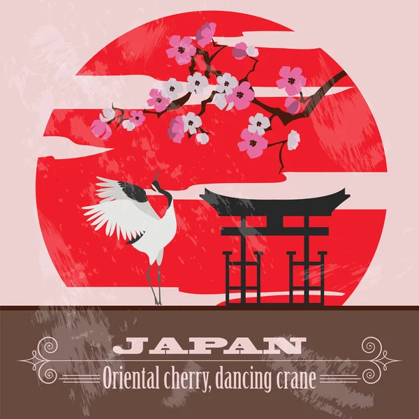 Lugares emblemáticos de Japón. Imagen de estilo retro — Vector de stock