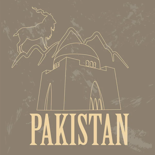 Pakistan bezienswaardigheden. Retro stijl afbeelding — Stockvector