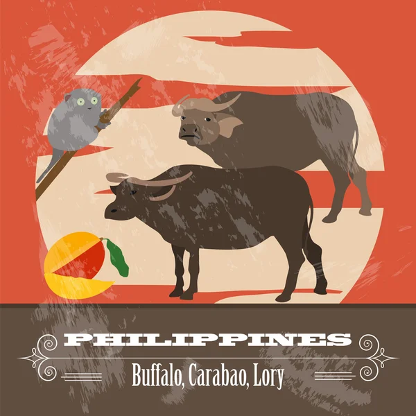 Lugares emblemáticos de Filipinas. Imagen de estilo retro — Vector de stock