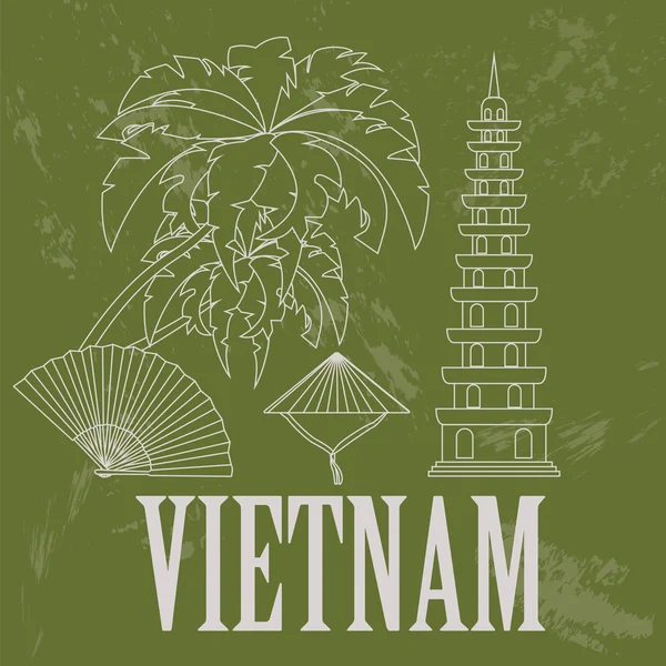 Wietnam zabytki. Obraz w stylu retro — Wektor stockowy
