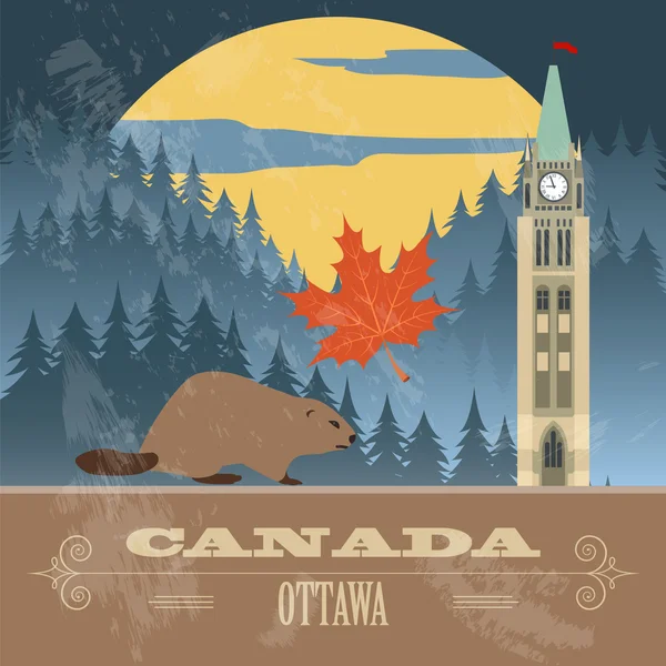 Canada bezienswaardigheden. Retro stijl afbeelding — Stockvector