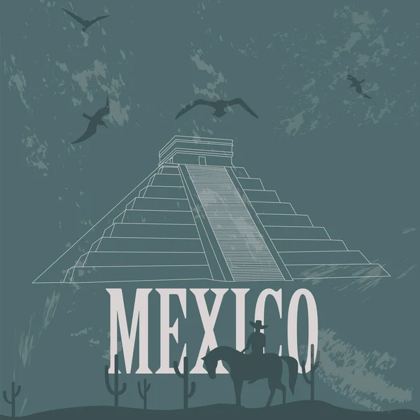 Mexico bezienswaardigheden. Retro stijl afbeelding — Stockvector