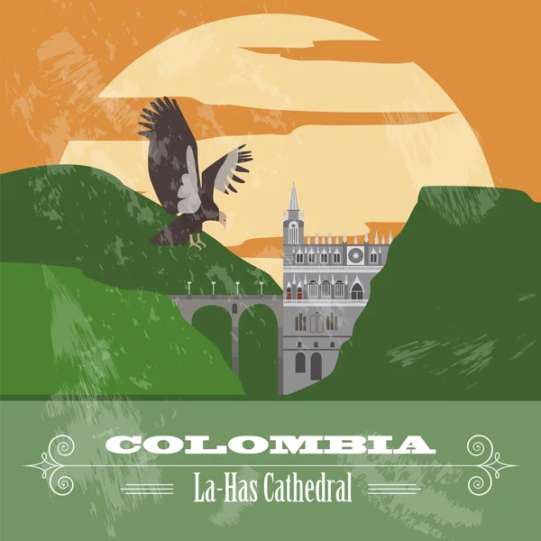 Puntos de referencia de Colombia. Imagen de estilo retro — Vector de stock