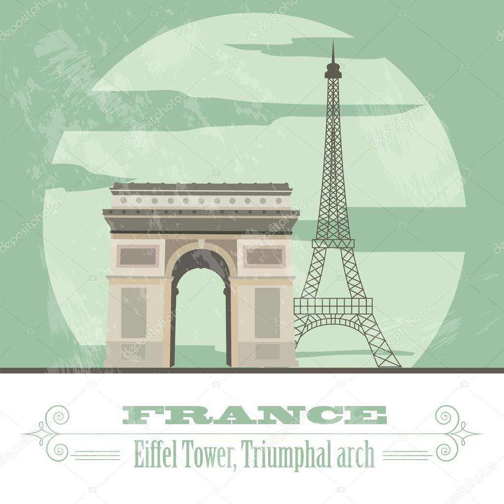 France landmarks. Retro styled image