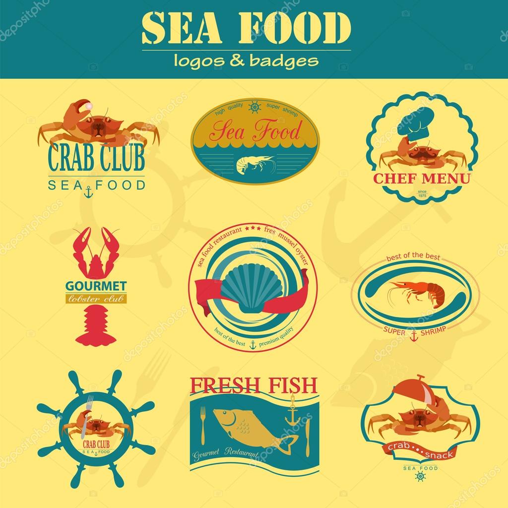 Set of vintage sea food logos. Vector logo templates and badges