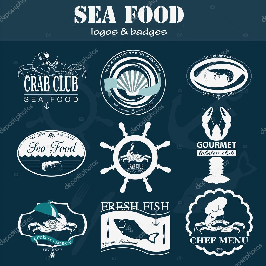 Set of vintage sea food logos. Vector logo templates and badges