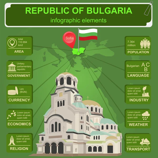 Инфографика Болгарии, статистические данные, достопримечательности — стоковый вектор