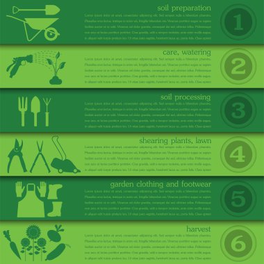 Bahçe iş Infographic öğeleri. Çalışma araçlar kümesi.