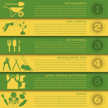 Bahçe iş Infographic öğeleri. Çalışma araçlar kümesi.