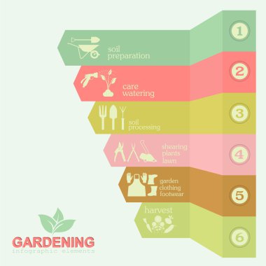 Bahçe iş Infographic öğeleri. Çalışma araçlar kümesi.