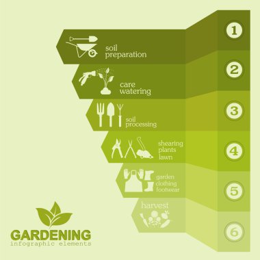 Bahçe iş Infographic öğeleri. Çalışma araçlar kümesi.