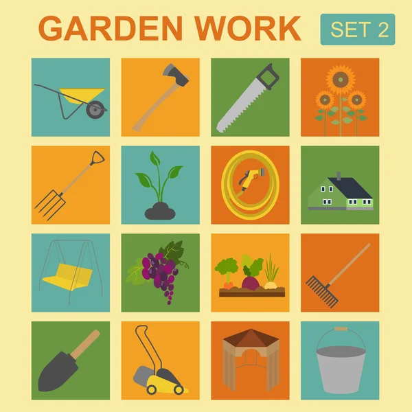 Ensemble icône de travail de jardin. Outils de travail — Image vectorielle