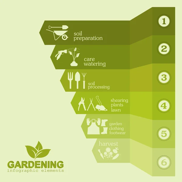 Tuin werk infographic elementen. Werkset tools. — Stockvector