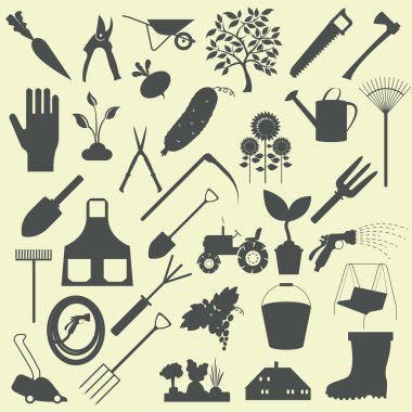 Bahçe iş Icon set. Çalışma araçları