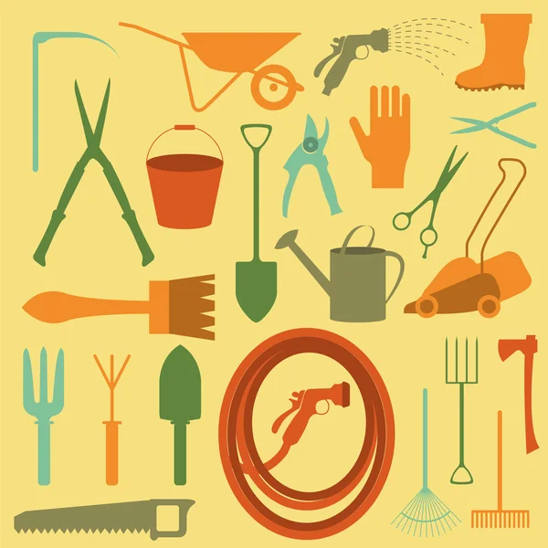 Ensemble icône de travail de jardin. Outils de travail — Image vectorielle