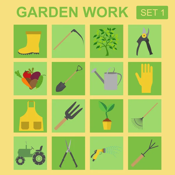 Jardín icono de trabajo conjunto. Herramientas de trabajo — Archivo Imágenes Vectoriales