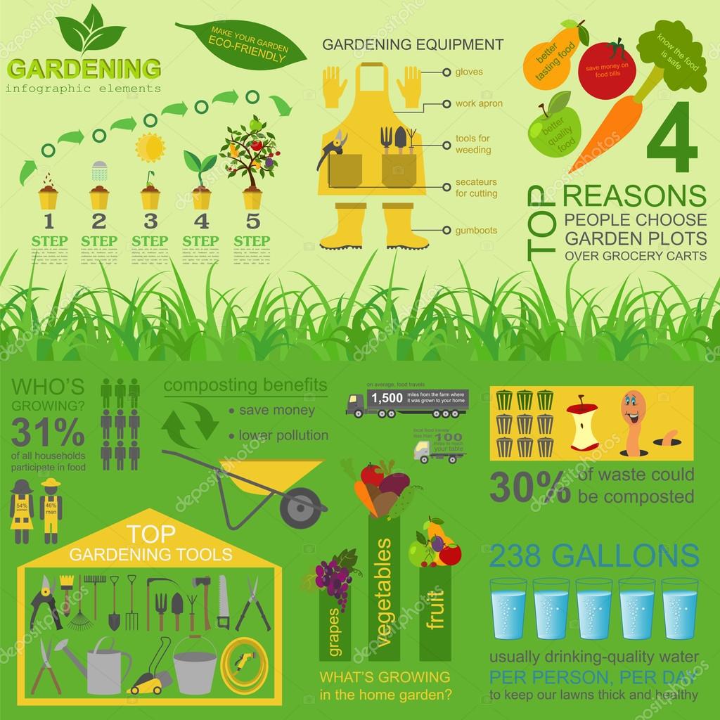 Garden work infographic elements. Working tools set — Stock Vector ...