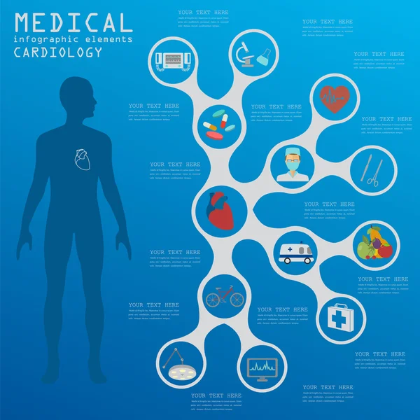 ข้อมูลทางการแพทย์และการดูแลสุขภาพ, โรคหัวใจ infographics — ภาพเวกเตอร์สต็อก