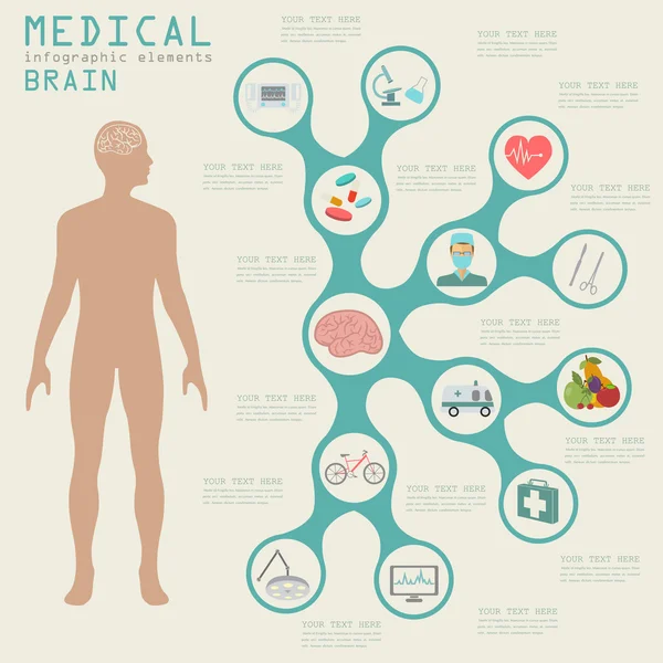 Medycznych i opieki zdrowotnej plansza, infografiki mózgu — Wektor stockowy