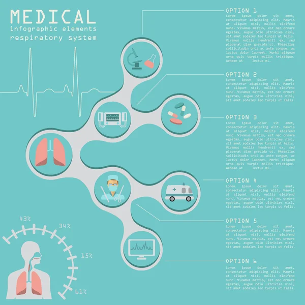 Lékařské a zdravotnické infographic, dýchací systém infograph — Stockový vektor