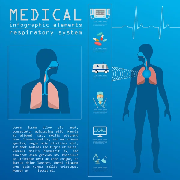 Infografica medica e sanitaria, infografica del sistema respiratorio — Vettoriale Stock