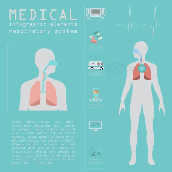 Infografica medica e sanitaria, infografica del sistema respiratorio — Vettoriale Stock