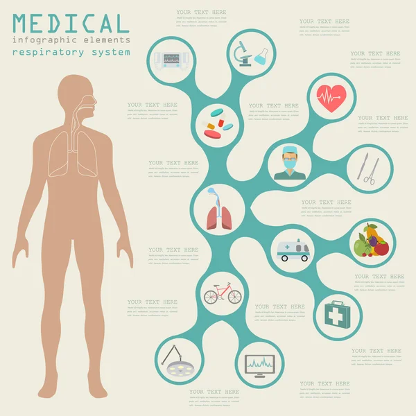 Infografica medica e sanitaria, infografica del sistema respiratorio — Vettoriale Stock