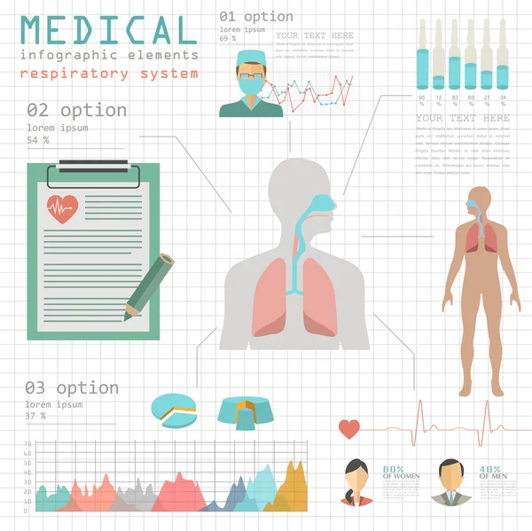 Ιατρικής και υγειονομικής περίθαλψης infographic, infograph αναπνευστικό σύστημα — Διανυσματικό Αρχείο