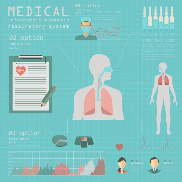 चिकित्सा और स्वास्थ्य देखभाल इन्फोग्राफिक, श्वसन प्रणाली इन्फोग्राफ — स्टॉक वेक्टर