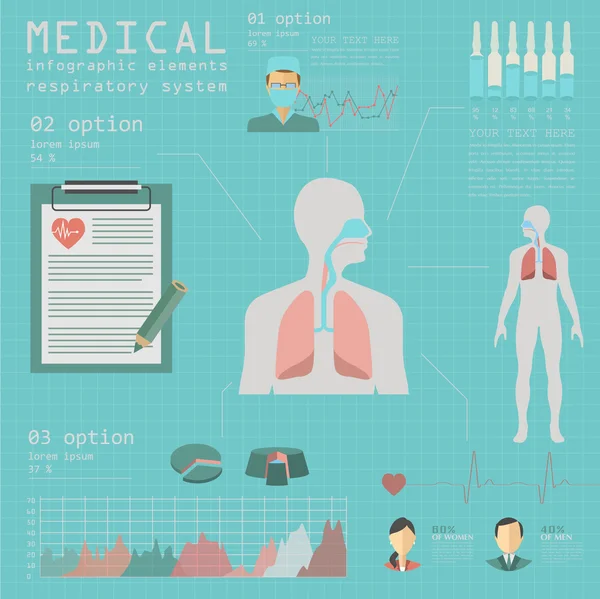 Infografica medica e sanitaria, infografica del sistema respiratorio — Vettoriale Stock