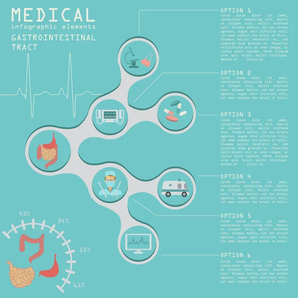 Infografía médica y sanitaria, infografía del tracto gastrointestinal — Vector de stock