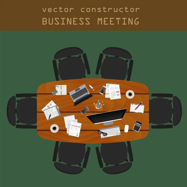 Business meeting. Working place in flat design. Constructor of y — Stock Vector