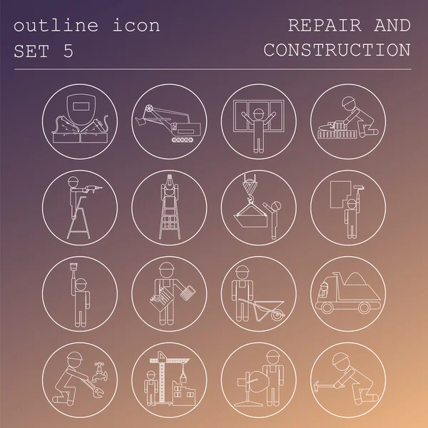 Profesiones y ocupaciones resumen conjunto de iconos. Reparación y restricción — Vector de stock