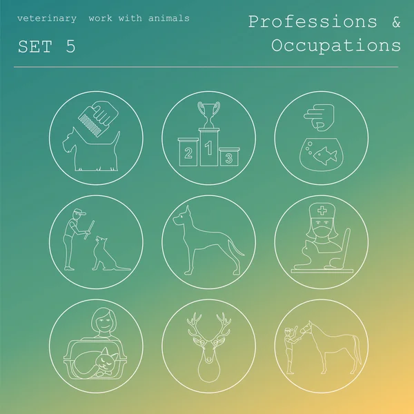 Professions and occupations outline icon set. Veterinary, work w — Stock Vector