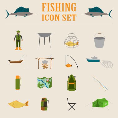 Balıkçılık ekipman Icon set