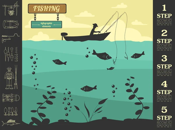 Elementos infográficos de pesca. Definir elementos para criar o seu próprio —  Vetores de Stock