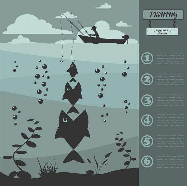 Elementos infográficos de pesca. Definir elementos para criar o seu próprio — Vetor de Stock