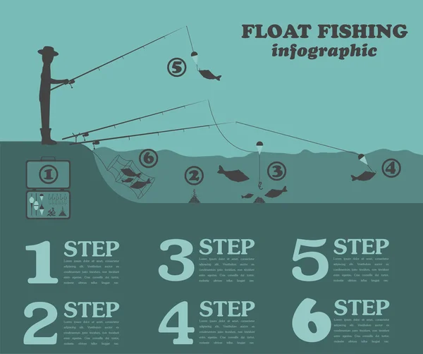 Balık tutma Infographic. Balık tutma float. Hey oluşturmak için set öğeler — Stok Vektör