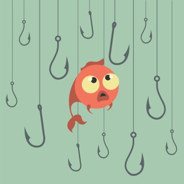 Karikatür vektör kavramı. Balık tutma. Mali. İş riskleri. Bankalar