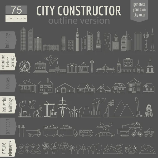Generátor mapa města. Prvky pro vytvoření dokonalé město. Výstup — Stockový vektor